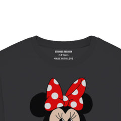 DIGITAL PRINTED MINNIE 2 JUNIOR JET BLACK COLOR GIRLS LONG SLEEVE T.SHIRT