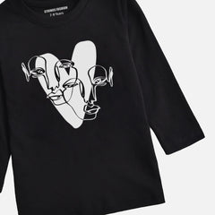 DIGITAL PRINTED HEART CALIGRAPHY JUNIOR JET BLACK COLOR GIRLS LONG SLEEVE T.SHIRT