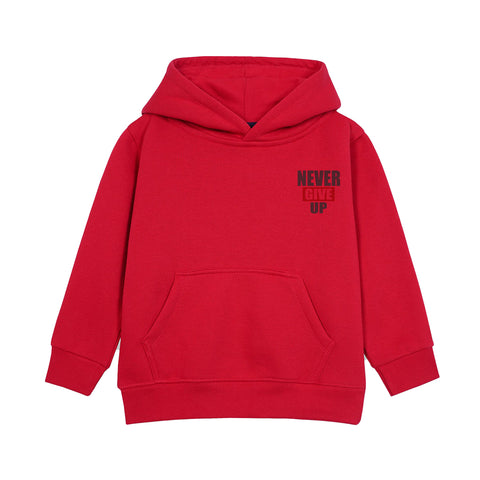 NEVER GIVE UP RED BOYS FLEECE HOODIE
