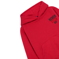 NEVER GIVE UP RED BOYS FLEECE HOODIE