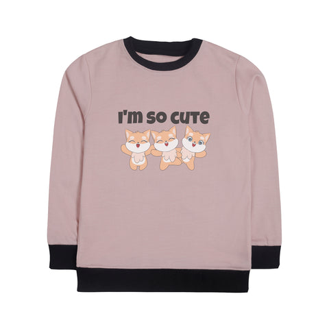 I'M SO CUTE JUNIOR PINK HEADER COLOR GIRLS LONG SLEEVE SWEAT-SHIRT