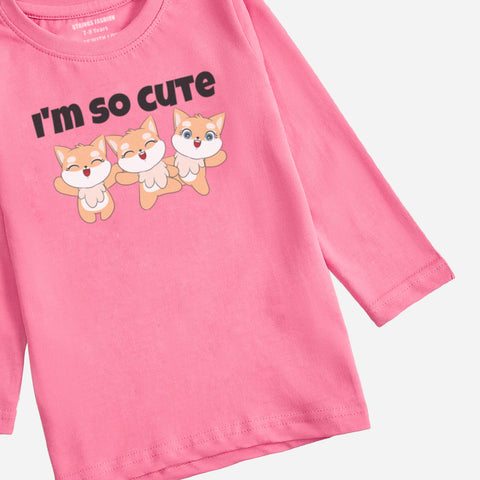 I’M CUTE JUNIOR COSMOS PINK COLOR GIRLS LONG SLEEVE T-SHIRT