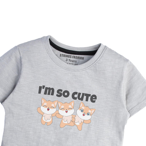 GREY PRINTED I'M CUTE JUNIOR GIRLS T.SHIRT