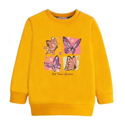 GIRLS ORANGE SHADE FLEECE SWEAT SHIRT BUTTERFLY