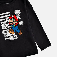 DIGITAL PRINTED SUPER MARIO JET BLACK BOYS LONG SLEEVE T.SHIRT