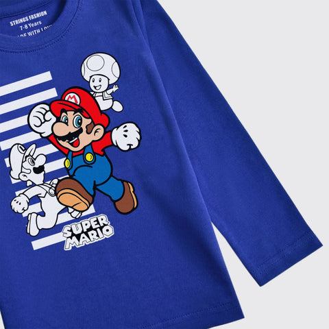 SUPER MARIO PRINTED NAVY PEONY BOYS LONG SLEEVE T.SHIRT