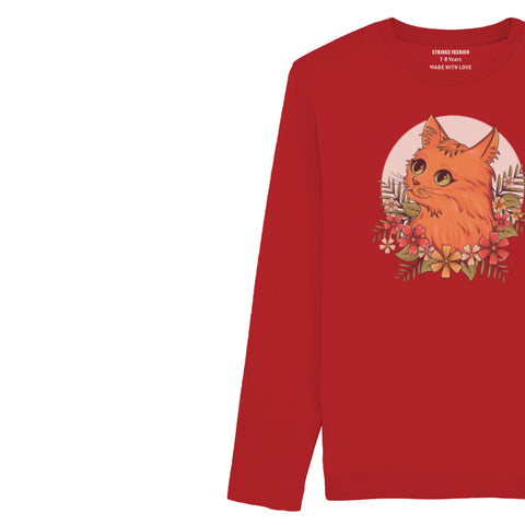CUTE CAT JUNIOR FEIRY RED COLOR GIRLS LONG SLEEVE T-SHIRT