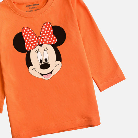 DIGITAL PRINTED MINNIE JUNIOR MOCK ORANGE COLOR GIRLS LONG SLEEVE T.SHIRT