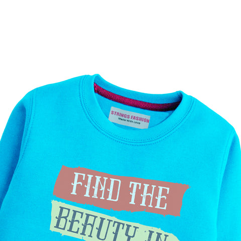 FIND THE BEAUTY GIRLS SKY BLUE SHADE TERYY FABRIC SWEAT-SHIRT