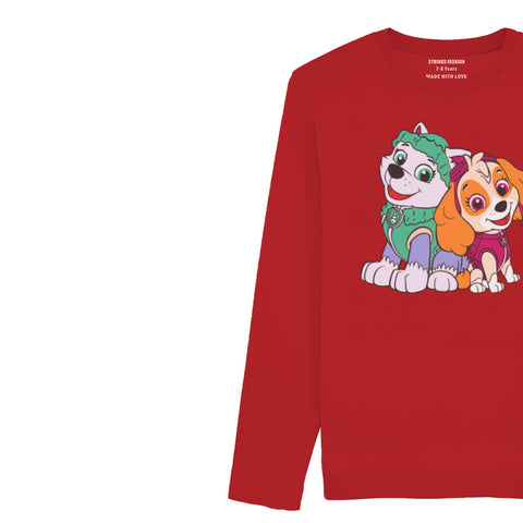 DIGITAL PRINTED PAW JUNIOR FEIRY RED COLOR GIRLS LONG SLEEVE T.SHIRT