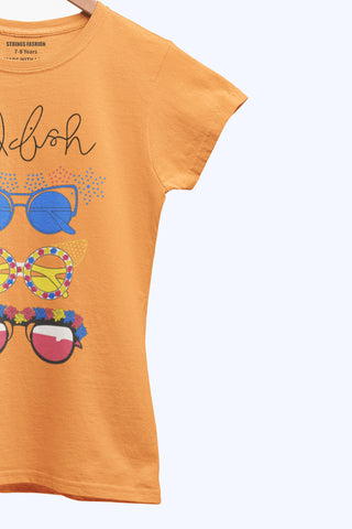 PRINTED CHIL FISH JUNIOR ORANGE GIRLS T.SHIRT