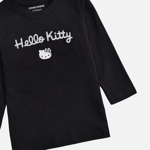 DIGITAL PRINTED HELLO KITTY JUNIOR JET BLACK COLOR GIRLS LONG SLEEVE T.SHIRT