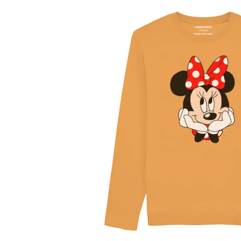 DIGITAL PRINTED MINNIE 2 JUNIOR MOCK ORANGE COLOR GIRLS LONG SLEEVE T.SHIRT