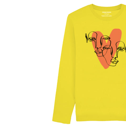 DIGITAL PRINTED HEART CALIGRAPHY JUNIOR BLAZING YELLOW COLOR GIRLS LONG SLEEVE T.SHIRT