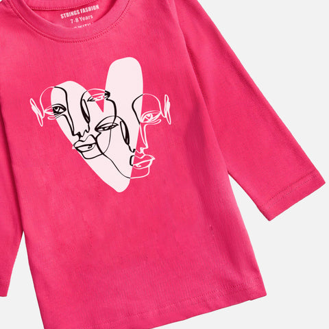 DIGITAL PRINTED HEART CALIGRAPHY JUNIOR PARADISE PINK COLOR GIRLS LONG SLEEVE T.SHIRT