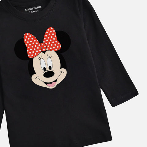 DIGITAL PRINTED MINNIE JUNIOR JET BLACK COLOR GIRLS LONG SLEEVE T.SHIRT