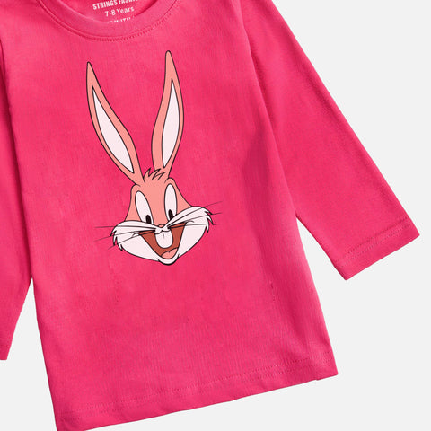 DIGITAL PRINTED BUG BUNNY JUNIOR PARADISE PINK COLOR GIRLS LONG SLEEVE T.SHIRT