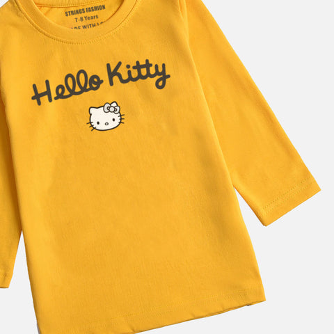 DIGITAL PRINTED HELLO KITTY JUNIOR CANARY YELLOW COLOR GIRLS LONG SLEEVE T.SHIRT