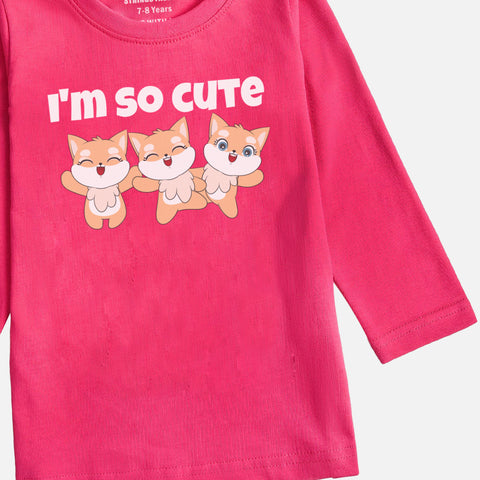DIGITAL PRINTED I’M CUTE JUNIOR PARADISE PINK COLOR GIRLS LONG SLEEVE T.SHIRT