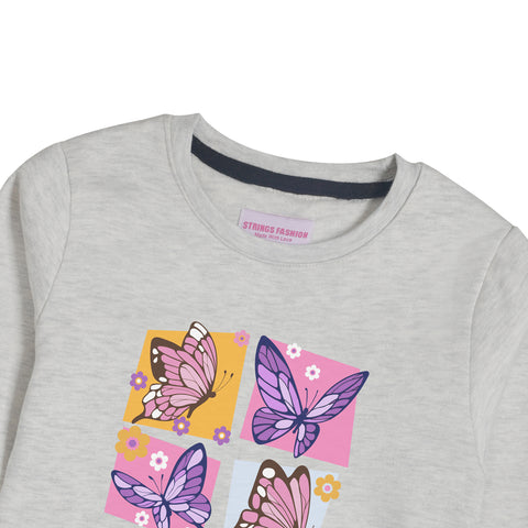 BUTTERFLY GIRLS OATMEAL SHADE FLEECE SWEAT-SHIRT