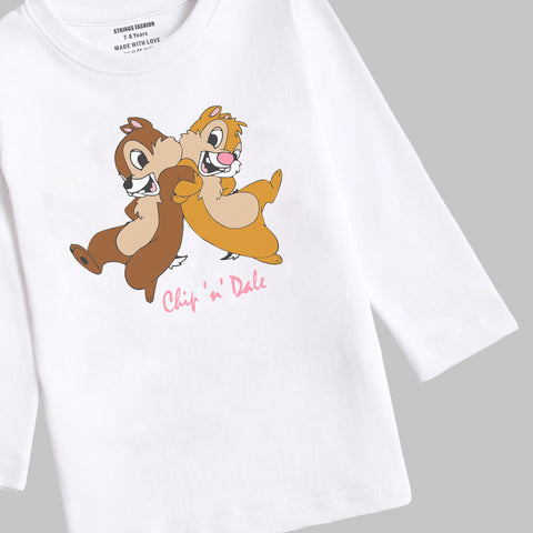 CHIP & DALE JUNIOR SNOW-WHITE COLOR GIRLS LONG SLEEVE T-SHIRT