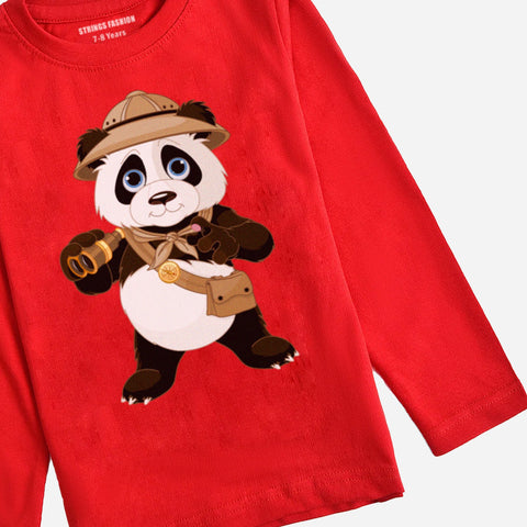 PIRATE PANDA JUNIOR BOYS RED COLOR LONG SLEEVE T-SHIRT