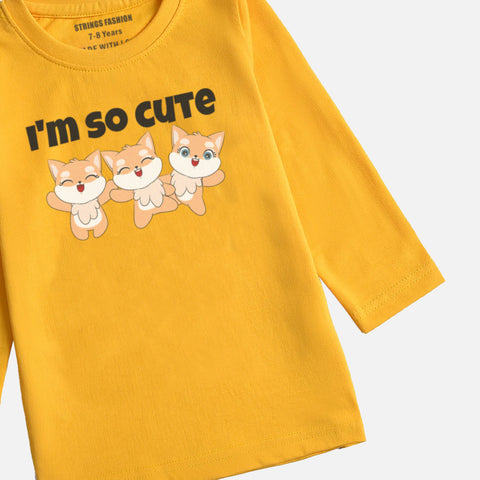 DIGITAL PRINTED I’M CUTE JUNIOR CANARY YELLOW COLOR GIRLS LONG SLEEVE T.SHIRT