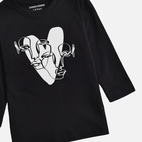 Digital Printed Heart Caligraphy Junior Girls Long Sleeve T.Shirt