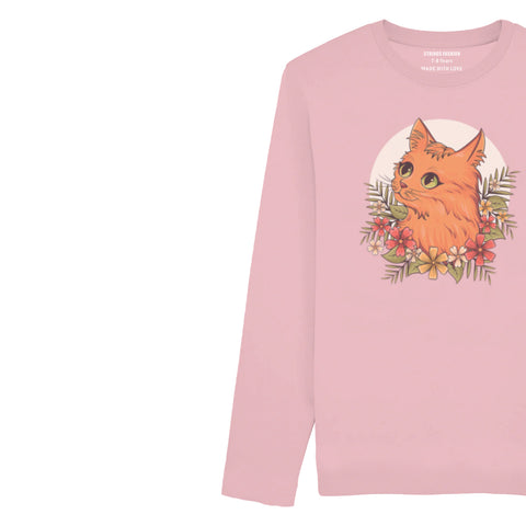 CUTE CAT JUNIOR TICKLED PINK PINK COLOR GIRLS LONG SLEEVE T-SHIRT