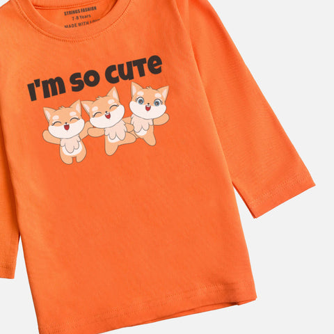 DIGITAL PRINTED I’M CUTE JUNIOR MOCK ORANGE COLOR GIRLS LONG SLEEVE T.SHIRT