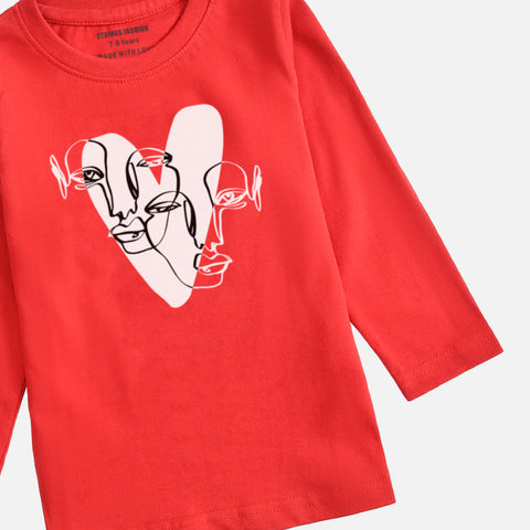 DIGITAL PRINTED HEART CALIGRAPHY JUNIOR FEISTA COLOR GIRLS LONG SLEEVE T.SHIRT