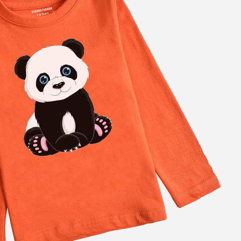 CUTE PANDA JUNIOR BOYS ORANGE LONG SLEEVE T-SHIRT