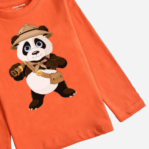 PIRATE PANDA JUNIOR BOYS ORANGE LONG SLEEVE T-SHIRT