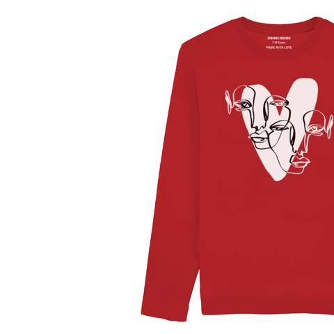 HEART CALIGRAPHY JUNIOR FEIRY RED COLOR GIRLS LONG SLEEVE T-SHIRT