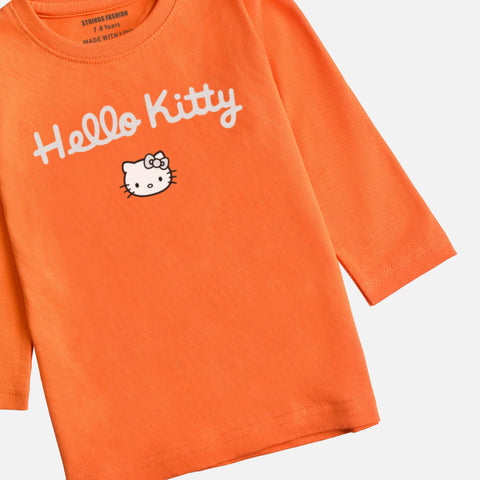 DIGITAL PRINTED HELLO KITTY JUNIOR MOCK ORANGE COLOR GIRLS LONG SLEEVE T.SHIRT