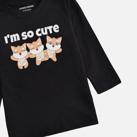 DIGITAL PRINTED I’M CUTE JUNIOR JET BLACK COLOR GIRLS LONG SLEEVE T.SHIRT