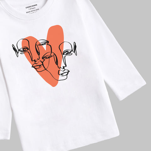 HEART CALIGRAPHY JUNIOR SNOW-WHITE COLOR GIRLS LONG SLEEVE T-SHIRT