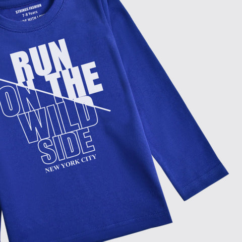 RUN ON THE WILD SIDE PRINTED NAVY PEONY COLOR BOYS LONG SLEEVE T.SHIRT