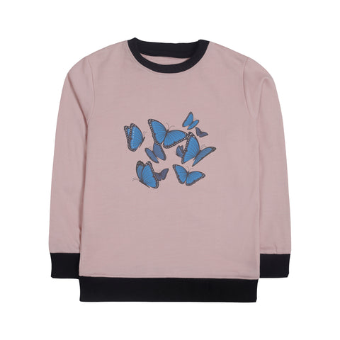 Digital Printed Junior Pink Header Color Girls Long Sleeve Sweat-Shirt