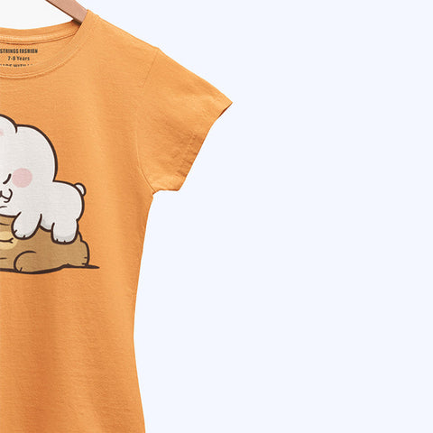 DIGITAL PRINTED MILK & MOCHA JUNIOR BLAZING ORANGE COLOR GIRLS T.SHIRT