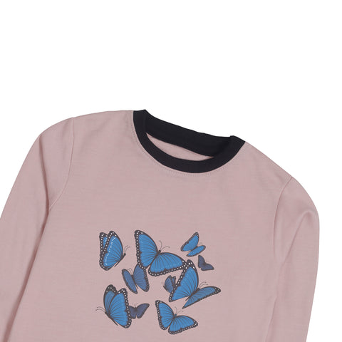 Digital Printed Junior Pink Header Color Girls Long Sleeve Sweat-Shirt