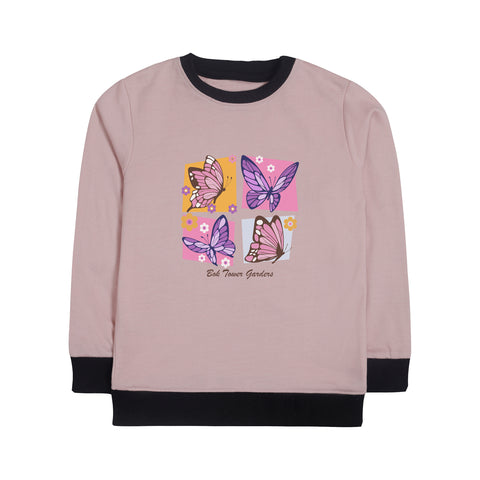 Digital Printed Junior Pink Header Color Girls Long Sleeve Sweat-Shirt