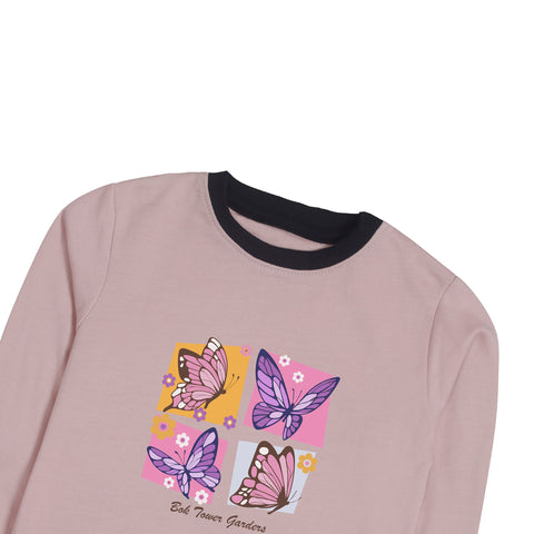 Digital Printed Junior Pink Header Color Girls Long Sleeve Sweat-Shirt