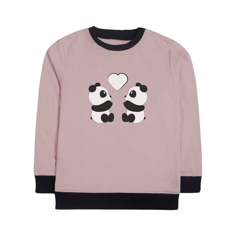 PANDA JUNIOR PINK HEADER COLOR GIRLS LONG SLEEVE SWEAT-SHIRT