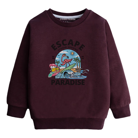 Escape Paradise junior Maroon Color Boys Long Sleeve Sweat-Shirt
