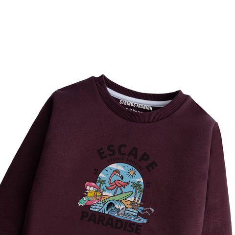 Escape Paradise junior Maroon Color Boys Long Sleeve Sweat-Shirt