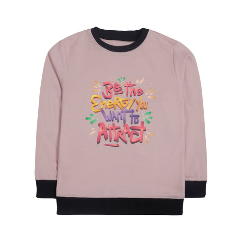 Printed Junior Pink Header Color Girls Long Sleeve Sweat-Shirt