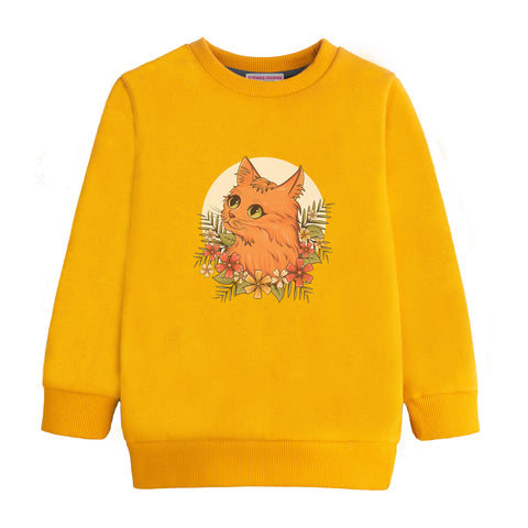 CUTE CAT GIRLS ORANGE SHADE FLEECE SWEAT SHIRT