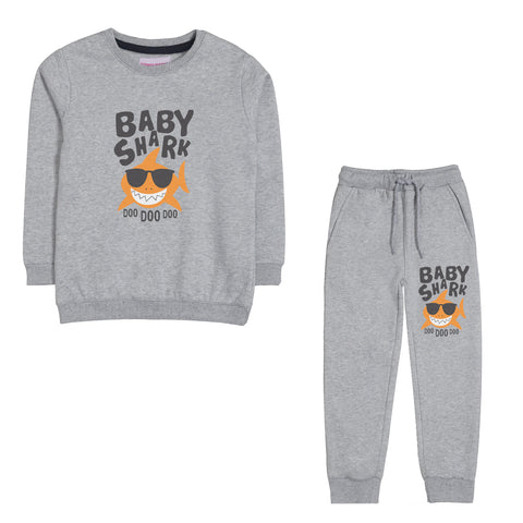 BABY SHARK JUNIOR BOY GREY HEADER COLOR FLEECE TRACK SUIT