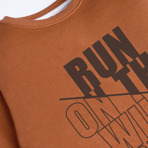ON THE RUN LIGHT BROWN COLOR BOYS LONG SLEEVE SWEAT-SHIRT